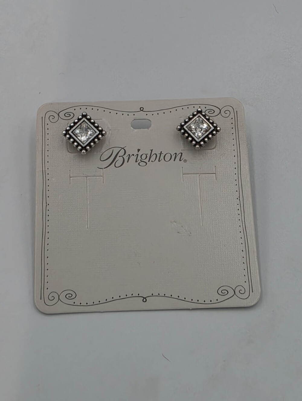 Brighton Silver-Tone Twinkle Square Crystal Stud Earrings with Beaded Border
